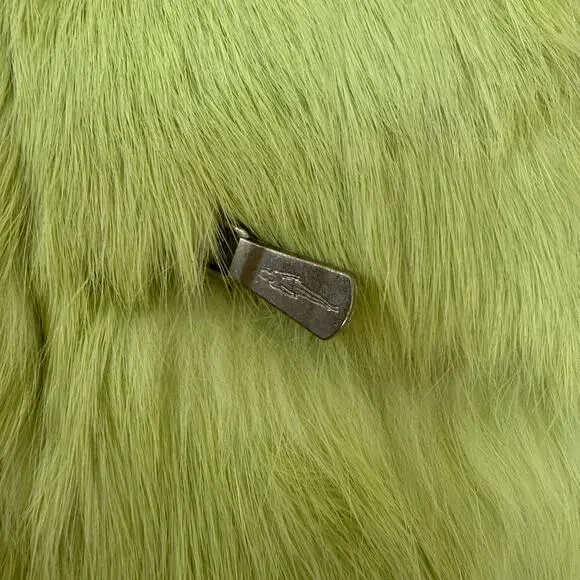 One Girl Who Rabbit Fur Leather Vest Green Pink Lined Y2K Statement Size S